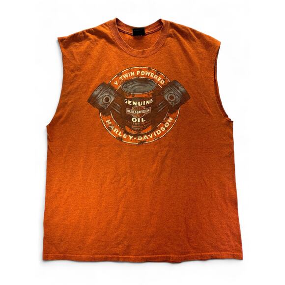 Harley Davidson Biker Sleeveless Graphic Tee Orange Men sz L - Picture 1 of 5